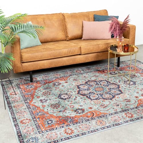 FRAAI | Home & Living Teppich Vintage - Imagine Medaillon Grün - Baumwolle, Polyester - Flachgewebe - Vintage, Orientalisch - Wohnzimmer, Esszimmer, Schlafzimmer - Carpet von FRAAI | Home & Living