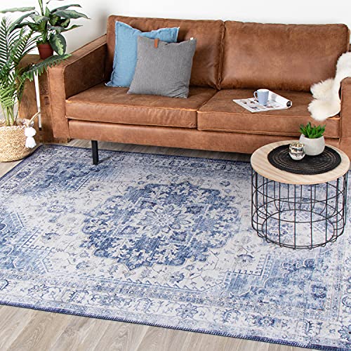 FRAAI | Home & Living Teppich Vintage - Lago Blau 140x200cm - Baumwolle, Polyester - Flachgewebe - Vintage - Klassik, Orientalisch - Wohnzimmer, Esszimmer, Schlafzimmer - Carpet von FRAAI | Home & Living