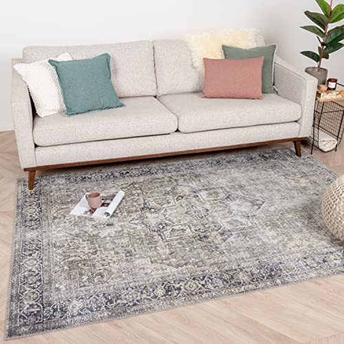 FRAAI | Home & Living Teppich Vintage - Lugan Grün Grau 200x290cm - Synthetik, Polyester - Flachgewebe - Vintage - Klassik, Industrielle, Modern, Orientalisch - Wohnzimmer, Esszimmer, Schlafzimmer - von FRAAI | Home & Living