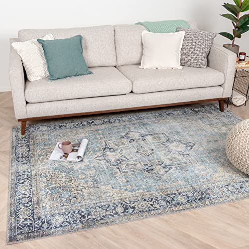 FRAAI | Home & Living Teppich Vintage - Lugan Hellblau 160x230cm - Synthetik, Polyester - Flachgewebe - Vintage - Klassik, Industrielle, Modern, Orientalisch - Wohnzimmer, Esszimmer, Schlafzimmer - von FRAAI | Home & Living