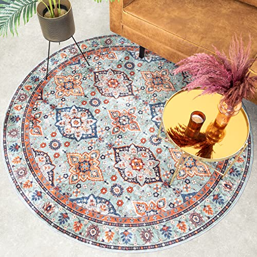 FRAAI | Home & Living Teppich Vintage Rund - Imagine Oriental Grün Ø 240cm - Baumwolle, Synthetik, Polyester - Flachgewebe - Vintage, Symmetrische - Klassik, Orientalisch - Wohnzimmer, Esszimmer, von FRAAI | Home & Living