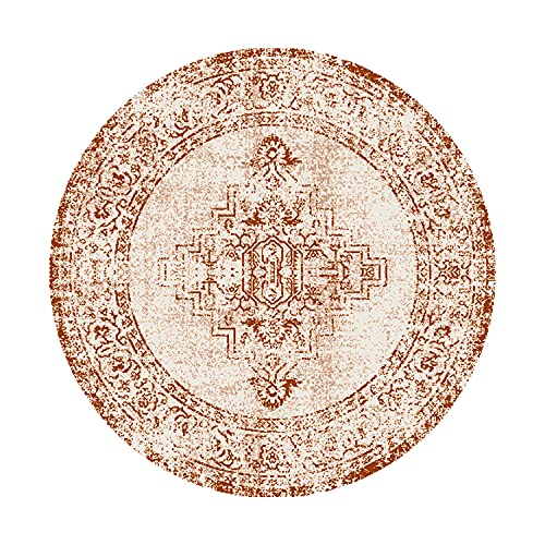 FRAAI | Home & Living Teppich Vintage Rund - Spring Ethnic Creme Terra Ø 100cm - Synthetik, Polypropylen - Kurzflor - Vintage - Boho, Klassik, Ländlich, Orientalisch - Wohnzimmer, Esszimmer, von FRAAI | Home & Living