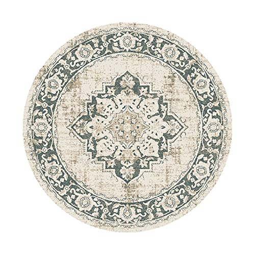 FRAAI | Home & Living Teppich Vintage Rund - Spring Medaillon Creme Grün Ø 120cm - Synthetik, Polypropylen - Kurzflor - Vintage - Boho, Klassik, Ländlich, Orientalisch - Wohnzimmer, Esszimmer, von FRAAI | Home & Living