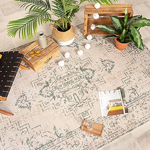 FRAAI | Home & Living Teppich Vintage - Spring Ethnic Creme Grün 120x170cm - Synthetik, Polypropylen - Kurzflor - Vintage - Boho, Klassik, Ländlich, Orientalisch - Wohnzimmer, Esszimmer, Schlafzimmer von FRAAI | Home & Living