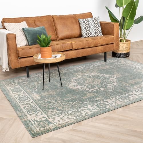 FRAAI | Home & Living Teppich Vintage - Spring Medaillon Grün Creme - Polypropylen - Kurzflor - Vintage - Boho, Orientalisch - Wohnzimmer, Esszimmer, Schlafzimmer - Carpet von FRAAI | Home & Living