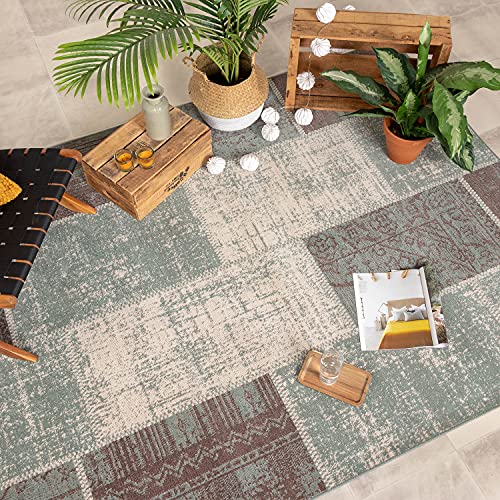 FRAAI | Home & Living Teppich Vintage - Spring Patchwork Grün Grau 120x170cm - Synthetik, Polypropylen - Kurzflor - Vintage, Patchwork - Boho, Klassik, Ländlich, Orientalisch - Wohnzimmer, Esszimmer, von FRAAI | Home & Living