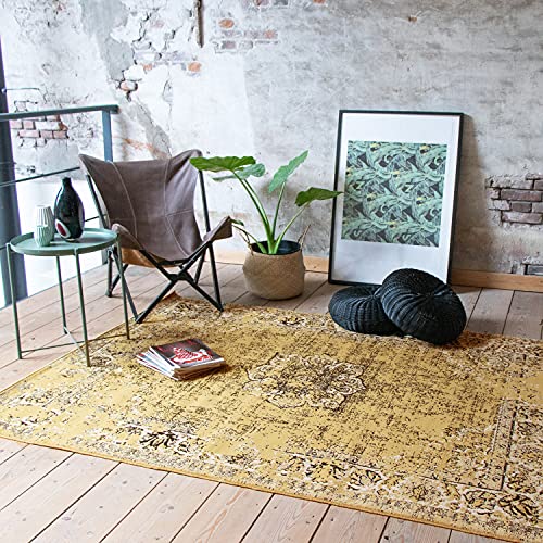 FRAAI | Home & Living Teppich Vintage - Wonder Gelb Schwarz 160x220cm - Synthetik, Polypropylen - Kurzflor - Antik, Vintage - Klassik, Orientalisch - Wohnzimmer, Esszimmer, Schlafzimmer - Carpet von FRAAI | Home & Living