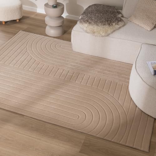 FRAAI | Home & Living Teppich Wohnzimmer - Charm Arches Beige - Polyester - Kurzflor - Einfarbig, Gewellt - Waschbar in Waschmaschine - Modern - Wohnzimmer, Esszimmer, Schlafzimmer - Carpet von FRAAI | Home & Living