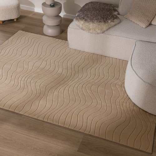 FRAAI | Home & Living Teppich Wohnzimmer - Charm Waves Beige - Polyester - Kurzflor - Gestreift, Einfarbig, Gewellt - Waschbar in Waschmaschine - Modern - Wohnzimmer, Esszimmer, Schlafzimmer - Carpet von FRAAI | Home & Living