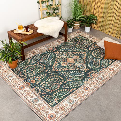 FRAAI | Home & Living Vintage Gartenteppich - Santo Flora Dunkelgrün 120x170cm - Wetterfest - Synthetik, Polyester - Flachgewebe - Balkon, Garten - Terrasse - Carpet von FRAAI | Home & Living