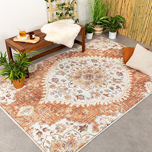 FRAAI | Home & Living Vintage Gartenteppich - Santo Mandala Terrakotta 120x170cm - Wetterfest - Synthetik, Polyester - Flachgewebe - Balkon, Garten - Terrasse - Carpet von FRAAI | Home & Living