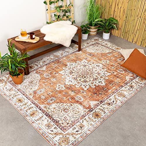 FRAAI | Home & Living Vintage Gartenteppich - Santo Medaillon Terrakotta 200x290cm - Wetterfest - Synthetik, Polyester - Flachgewebe - Balkon, Garten - Terrasse - Carpet von FRAAI | Home & Living