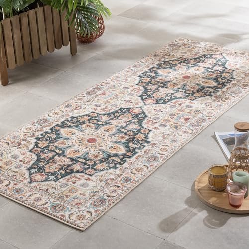 FRAAI | Home & Living Waschbarer LäUfer - Domingo Mandala Dunkelgrün - Polyester - Flachgewebe - Vintage - Waschbar in Waschmaschine - Modern - Wohnzimmer, Balkon, Garten/Terrasse, Flur - Carpet von FRAAI | Home & Living