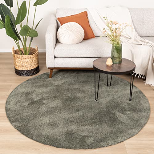 FRAAI | Home & Living Waschbarer Teppich Rund - Clean Grün Ø 240cm - Synthetik, Polyester - Kurzflor - Einfarbig - waschbar in Waschmaschine - Modern - Wohnzimmer, Esszimmer, Schlafzimmer - Carpet von FRAAI | Home & Living