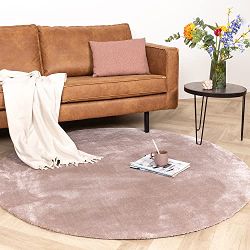 FRAAI | Home & Living Waschbarer Viskose Teppich Rund - Vive Altrosa Ø 200cm - Synthetik, Polypropylen - Kurzflor - Einfarbig - waschbar in Waschmaschine - Modern - Wohnzimmer, Esszimmer, Schlafzimmer von FRAAI | Home & Living