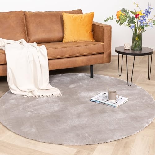 FRAAI | Home & Living Waschbarer Viskose Teppich Rund - Vive Grau - Polypropylen - Kurzflor - Einfarbig - Waschbar in Waschmaschine - Modern - Wohnzimmer, Esszimmer, Schlafzimmer - Carpet von FRAAI | Home & Living
