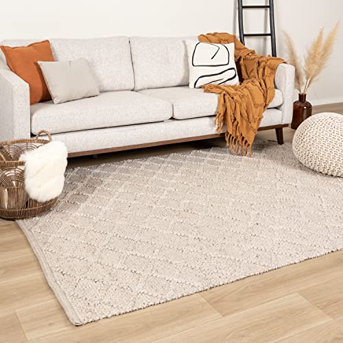FRAAI | Home & Living Wollteppich - Knit Beige 160x230cm - Wolle - Flachgewebe - Kariert, Einfarbig - Ländlich, Modern, Skandinavisch - Wohnzimmer, Esszimmer, Schlafzimmer - Carpet von FRAAI | Home & Living