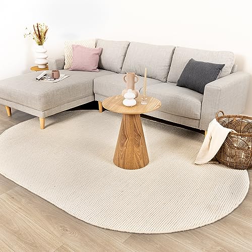 FRAAI | Home & Living Wollteppich Oval - Feline Weiß 122x183cm - Wolle - Flachgewebe - Einfarbig - Klassik, Ländlich, Modern, Skandinavisch - Wohnzimmer, Esszimmer, Schlafzimmer - Carpet von FRAAI | Home & Living