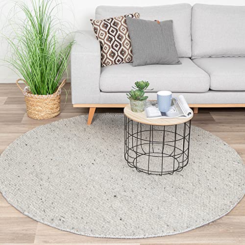 FRAAI | Home & Living Wollteppich Rund - Feline Grau Meliert Ø 230cm - Wolle - Flachgewebe - Meliert, Einfarbig - Klassik, Ländlich, Modern, Skandinavisch - Wohnzimmer, Esszimmer, Schlafzimmer - von FRAAI | Home & Living