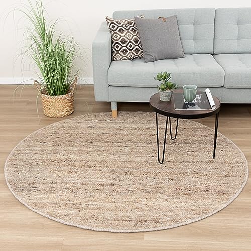 FRAAI | Home & Living Wollteppich Rund - Feline Taupe Meliert Ø 120cm - Wolle - Flachgewebe - Meliert, Einfarbig - Klassik, Ländlich, Modern, Skandinavisch - Wohnzimmer, Esszimmer, Schlafzimmer - von FRAAI | Home & Living