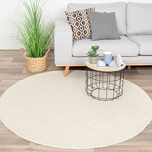 FRAAI Wollteppich Rund - Feline Weiß Ø 80cm - Wolle - Flachgewebe - Meliert, Einfarbig - Modern, Skandinavisch - Wohnzimmer, Esszimmer, Schlafzimmer - Carpet von FRAAI | Home & Living