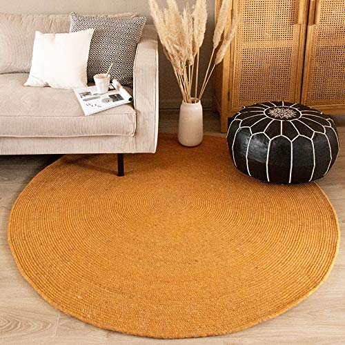 FRAAI Wollteppich Rund - Wise Gelb Orange 378 Ø 150cm - Wolle - Flachgewebe - Einfarbig - Skandinavisch - Wohnzimmer, Esszimmer, Schlafzimmer - Carpet von FRAAI | Home & Living