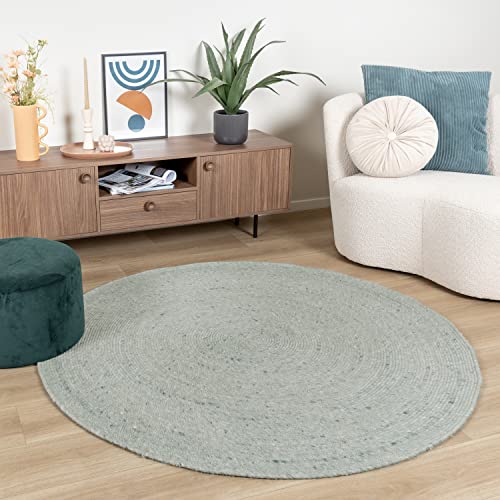 FRAAI | Home & Living Wollteppich Rund - Wise Grün 411 Ø 180cm - Wolle - Flachgewebe - Einfarbig - Ländlich, Skandinavisch - Wohnzimmer, Esszimmer, Schlafzimmer - Carpet von FRAAI | Home & Living