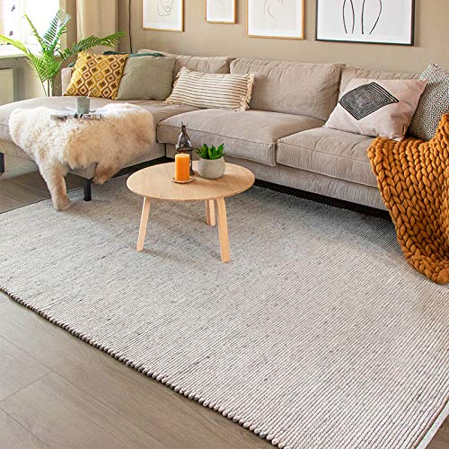 FRAAI | Home & Living Wollteppich - Wise Grau Weiß 609 140x200cm - Wolle - Flachgewebe - Einfarbig - Ländlich, Skandinavisch - Wohnzimmer, Esszimmer, Schlafzimmer - Carpet von FRAAI | Home & Living