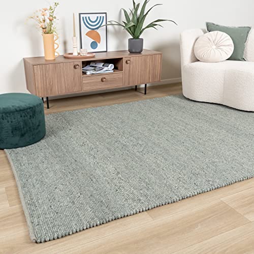 FRAAI | Home & Living Wollteppich - Wise Grün 411 160x230cm - Wolle - Flachgewebe - Einfarbig - Ländlich, Skandinavisch - Wohnzimmer, Esszimmer, Schlafzimmer - Carpet von FRAAI | Home & Living