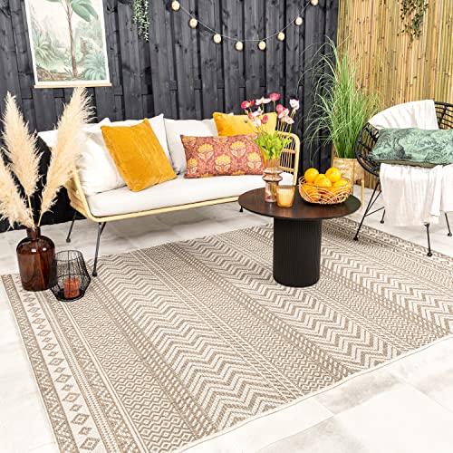 FRAAI | Home & Living In- & Outdoor Jute Teppich - Nomad Aztec Creme 200x290cm - Wetterfest - Synthetik, Polypropylen - Flachgewebe - Wohnzimmer, Esszimmer, Balkon, Garten - Terrasse - Carpet von FRAAI | Home & Living