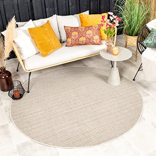 FRAAI | Home & Living In- & Outdoor Jute Teppich Rund - Nomad Melange Creme Ø 100cm - Wetterfest - Synthetik, Polypropylen - Flachgewebe - Wohnzimmer, Esszimmer, Balkon, Garten - Terrasse - Carpet von FRAAI | Home & Living