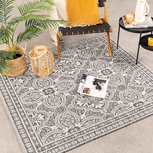 FRAAI | Home & Living In- & Outdoor Teppich Quadrat - Summer Oriental Grau 200x200cm - Wetterfest - Synthetik, Polypropylen - Flachgewebe - Garten - Terrasse - Carpet von FRAAI | Home & Living