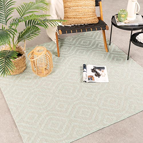 FRAAI | Home & Living In- & Outdoor Teppich Quadrat - Summer Retro Mint 120x120cm - Wetterfest - Synthetik, Polypropylen - Flachgewebe - Balkon, Garten - Terrasse - Carpet von FRAAI | Home & Living