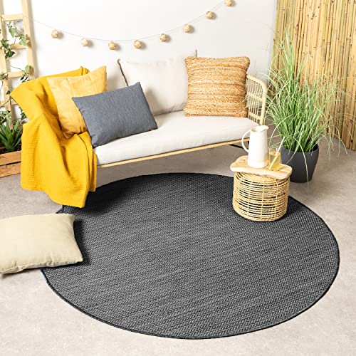 FRAAI | Home & Living In- & Outdoor Teppich Rund - Malta Arrow Schwarz Ø 160cm - Wetterfest - Synthetik, Polypropylen - Flachgewebe - Balkon, Garten, Flur - Terrasse - Carpet von FRAAI | Home & Living