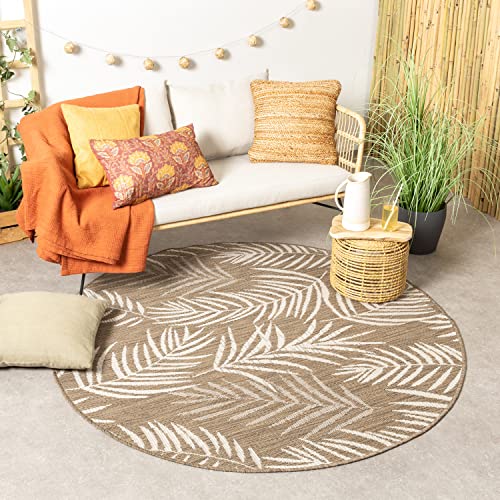 FRAAI | Home & Living In- & Outdoor Teppich Rund - Malta Leaves Beige Ø 200cm - Wetterfest - Synthetik, Polypropylen - Flachgewebe - Balkon, Garten, Flur - Terrasse - Carpet von FRAAI | Home & Living