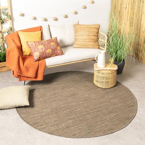 FRAAI | Home & Living In- & Outdoor Teppich Rund - Malta Melange Beige Ø 120cm - Wetterfest - Synthetik, Polypropylen - Flachgewebe - Balkon, Garten, Flur - Terrasse - Carpet von FRAAI | Home & Living