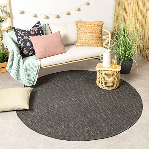 FRAAI | Home & Living In- & Outdoor Teppich Rund - Malta Melange Schwarz Ø 100cm - Wetterfest - Synthetik, Polypropylen - Flachgewebe - Balkon, Garten, Flur - Terrasse - Carpet von FRAAI | Home & Living