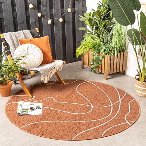 FRAAI | Home & Living In- & Outdoor Teppich Rund - Porto Lines Terracotta Ø 120cm - Wetterfest - Polypropylen, Polyester - Flachgewebe - Wohnzimmer, Esszimmer, Balkon, Garten - Terrasse - Carpet von FRAAI | Home & Living