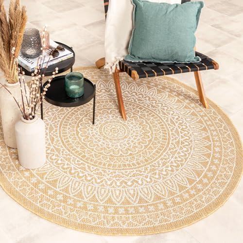 FRAAI | Home & Living In- & Outdoor Teppich Rund - Summer Azteca Gelb - Wetterfest - Polypropylen - Flachgewebe - Balkon, Garten/Terrasse - Terrasse - Rug von FRAAI | Home & Living