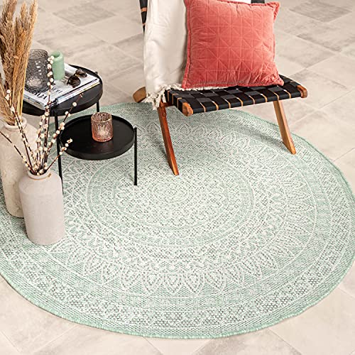 FRAAI | Home & Living In- & Outdoor Teppich Rund - Summer Azteca Mint - Ø 100cm - Wetterfest Outdoorteppich - Polypropylen - Balkon, Garten, Terrasse - Carpet von FRAAI | Home & Living