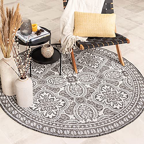 FRAAI | Home & Living In- & Outdoor Teppich Rund - Summer Oriental Grau Ø 120cm - Wetterfest - Synthetik, Polypropylen - Flachgewebe - Balkon, Garten - Terrasse - Carpet von FRAAI | Home & Living