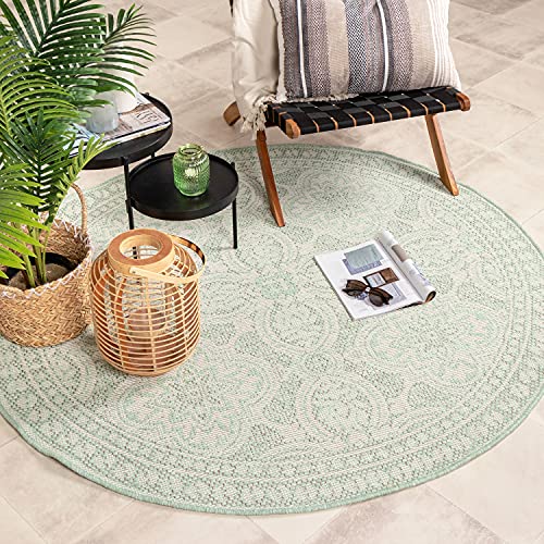 FRAAI | Home & Living In- & Outdoor Teppich Rund - Summer Oriental Mint Ø 100cm - Wetterfest - Synthetik, Polypropylen - Flachgewebe - Balkon, Garten - Terrasse - Carpet von FRAAI | Home & Living