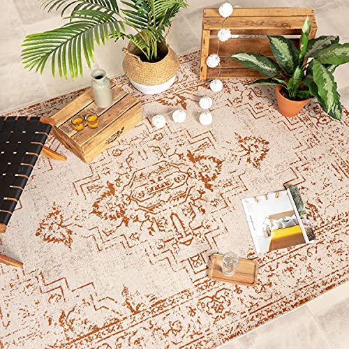 FRAAI | Home & Living Teppich Vintage - Spring Ethnic Creme Terra 120x170cm - Synthetik, Polypropylen - Kurzflor - Vintage - Boho, Klassik, Ländlich, Orientalisch - Wohnzimmer, Esszimmer, Schlafzimmer von FRAAI | Home & Living