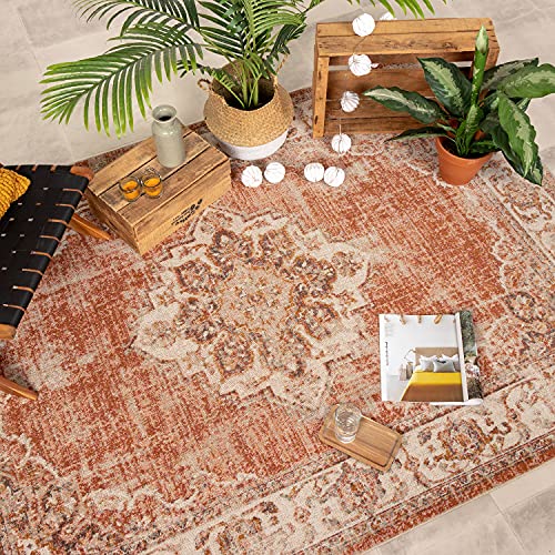 FRAAI | Home & Living Teppich Vintage - Spring Medaillon Terracotta Creme 80x150cm - Synthetik, Polypropylen - Kurzflor - Vintage - Boho, Klassik, Ländlich, Orientalisch - Wohnzimmer, Esszimmer, von FRAAI | Home & Living