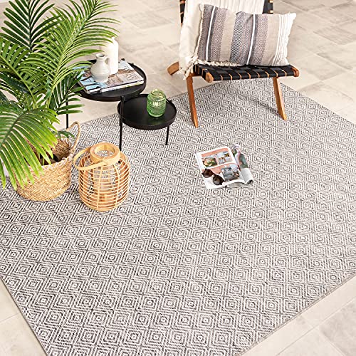 FRAAI | Home & Living In- & Outdoor Teppich - Summer Tile Hellgrau 160x230cm - Wetterfest - Synthetik, Polypropylen - Flachgewebe - Balkon, Garten - Terrasse - Carpet von FRAAI | Home & Living