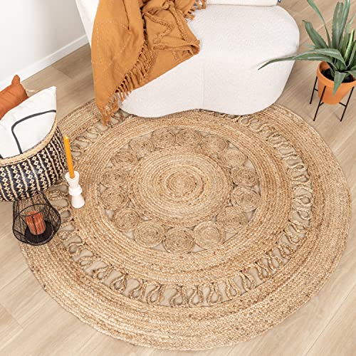 FRAAI | Home & Living Jute Teppich Rund - Fair Rotan Natur Ø 120cm - Jute - Flachgewebe - Einfarbig - Boho, Ländlich, Modern - Wohnzimmer, Esszimmer, Schlafzimmer - Carpet von FRAAI | Home & Living