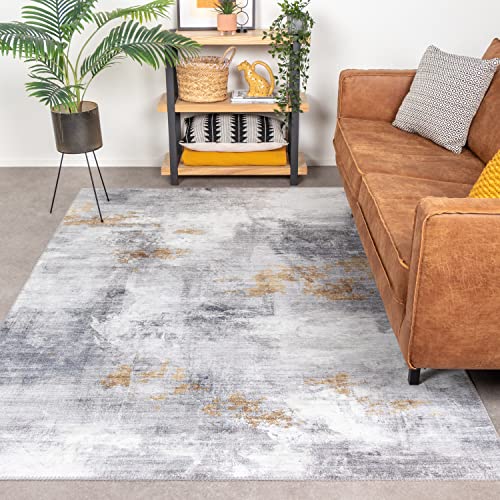 FRAAI | Home & Living Moderner Teppich - Strong Grau Gelb 140x200cm - Polyester - Flachgewebe - Abstrakt - Industrielle, Modern - Wohnzimmer, Esszimmer, Schlafzimmer - Carpet von FRAAI | Home & Living