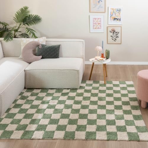 FRAAI | Home & Living Retro Teppich - Gambit Grün Weiß - Blöcke - Wohnzimmer, Kinderzimmer, Schlafzimmer - Fellteppich - Carpet von FRAAI | Home & Living