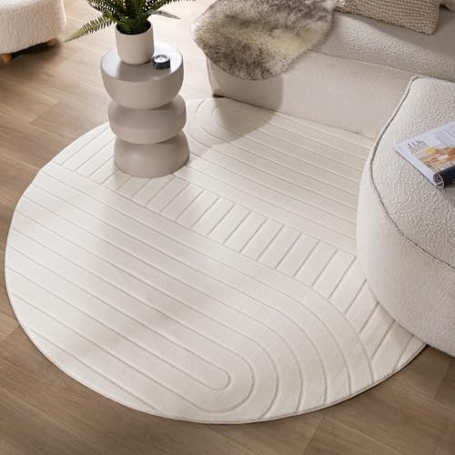 FRAAI | Home & Living Runder Teppich Wohnzimmer - Charm Arches Weiß - Polyester - Kurzflor - Einfarbig, Gewellt - Waschbar in Waschmaschine - Modern - Wohnzimmer, Schlafzimmer - Carpet von FRAAI | Home & Living