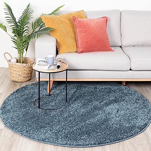 FRAAI Teppich Hochflor Rund - Lofty Blau Ø 100cm - Einfarbig - Modern, Skandinavisch - Wohnzimmer, Esszimmer, Schlafzimmer - Fellteppich - Carpet von FRAAI | Home & Living